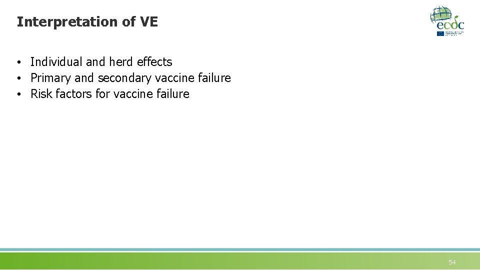 Interpretation of VE • Individual and herd effects • Primary and secondary vaccine failure