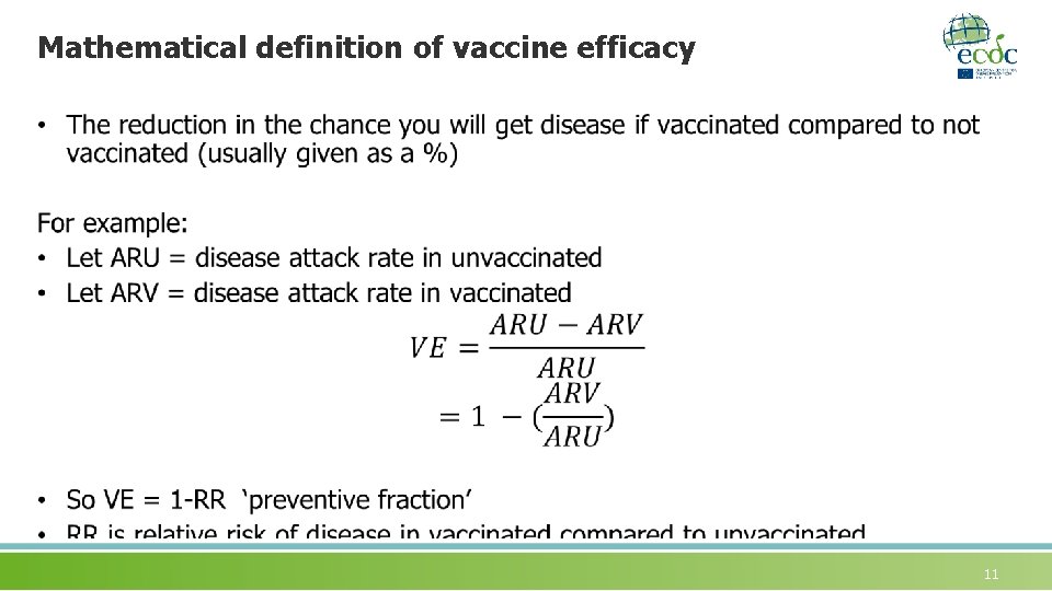 Mathematical definition of vaccine efficacy 11 