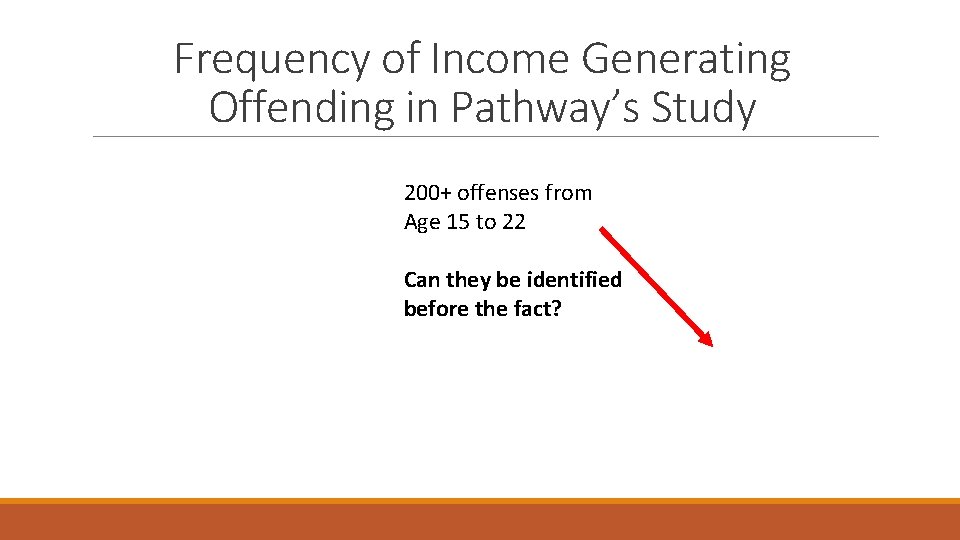 Frequency of Income Generating Offending in Pathway’s Study 200+ offenses from Age 15 to