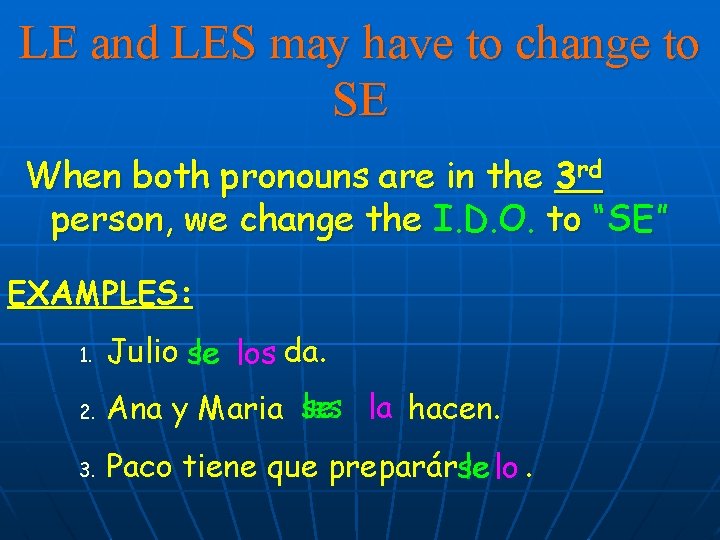 LE and LES may have to change to SE When both pronouns are in