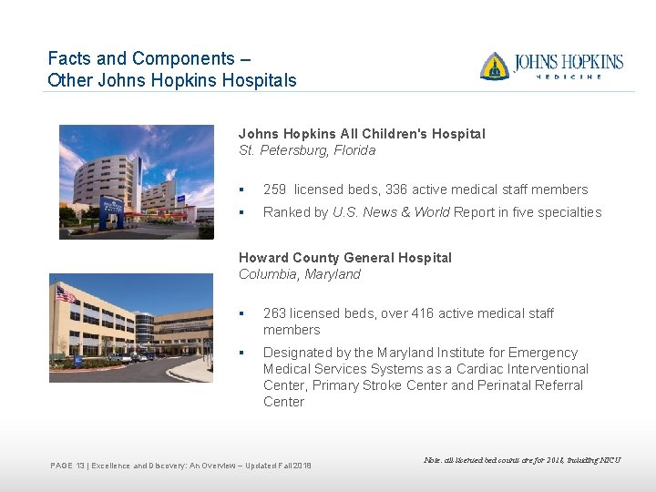 Facts and Components – Other Johns Hopkins Hospitals Johns Hopkins All Children's Hospital St.