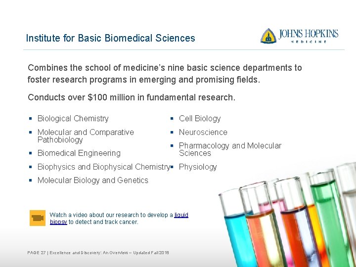 Institute for Basic Biomedical Sciences Combines the school of medicine’s nine basic science departments