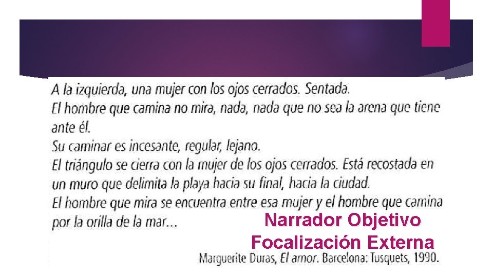 Narrador Objetivo Focalización Externa 