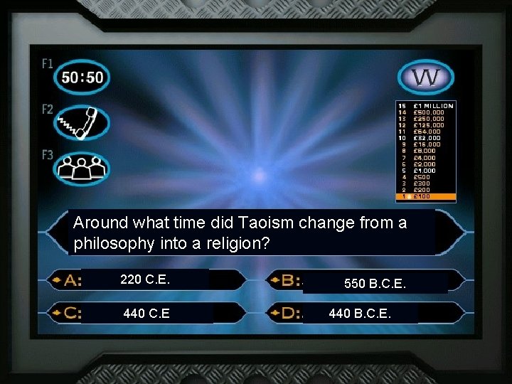 Around what time did Taoism change from a philosophy into a religion? 220 C.