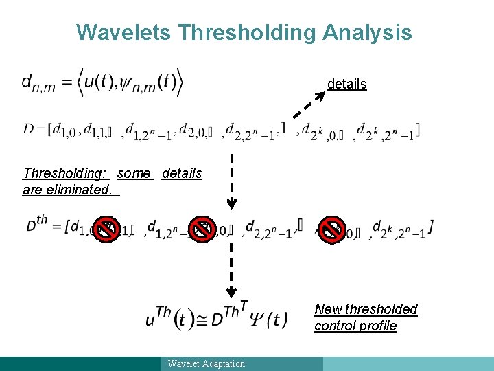 Wavelets Thresholding Analysis details Thresholding: some details are eliminated. New thresholded control profile Wavelet