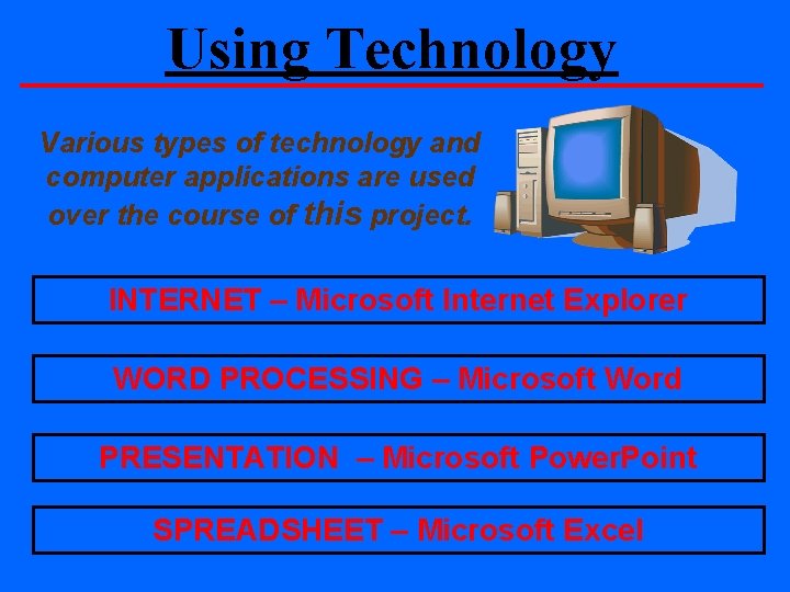 Using Technology Various types of technology and computer applications are used over the course