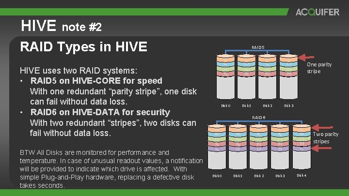 HIVE note #2 RAID Types in HIVE uses two RAID systems: • RAID 5 HIVE note #2 RAID Types in HIVE uses two RAID systems: • RAID 5