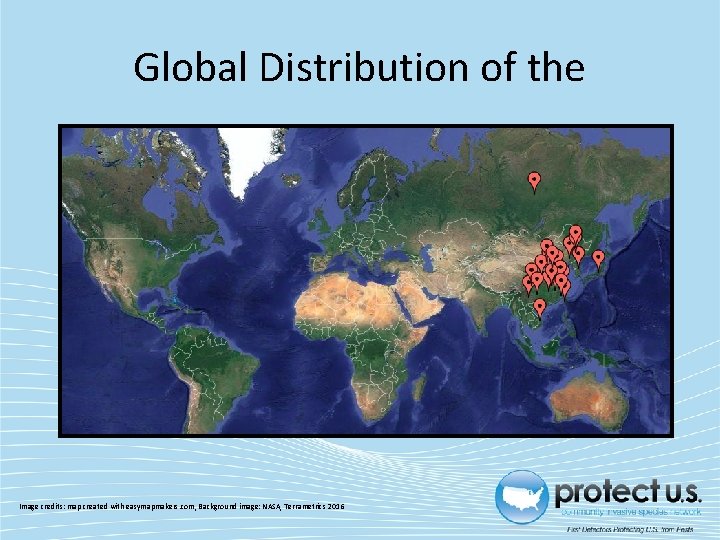 Global Distribution of the Image credits: map created with easymapmakers. com, Background image: NASA,