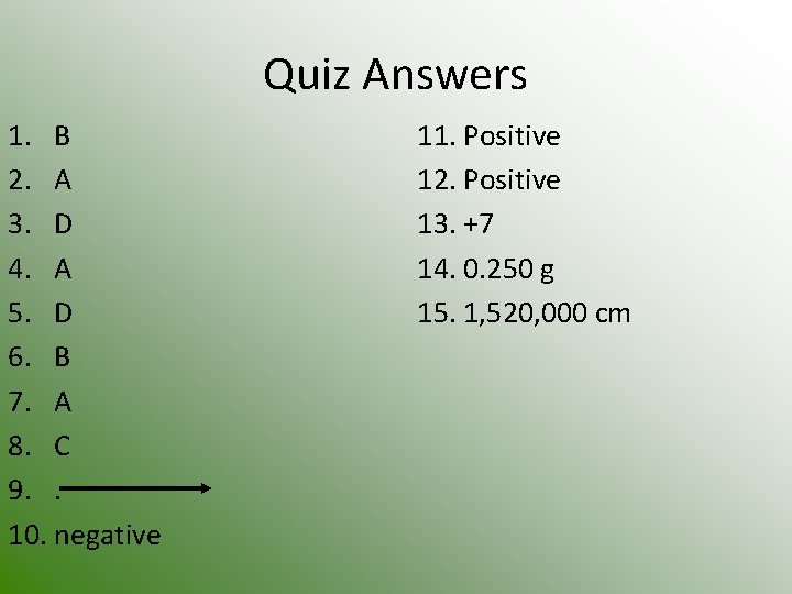 Quiz Answers 1. B 2. A 3. D 4. A 5. D 6. B