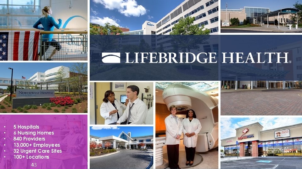  • • • 5 Hospitals 6 Nursing Homes 840 Providers 13, 000+ Employees