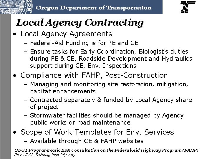 Roles Responsibilities Project Biologist ODOT Env Employee or