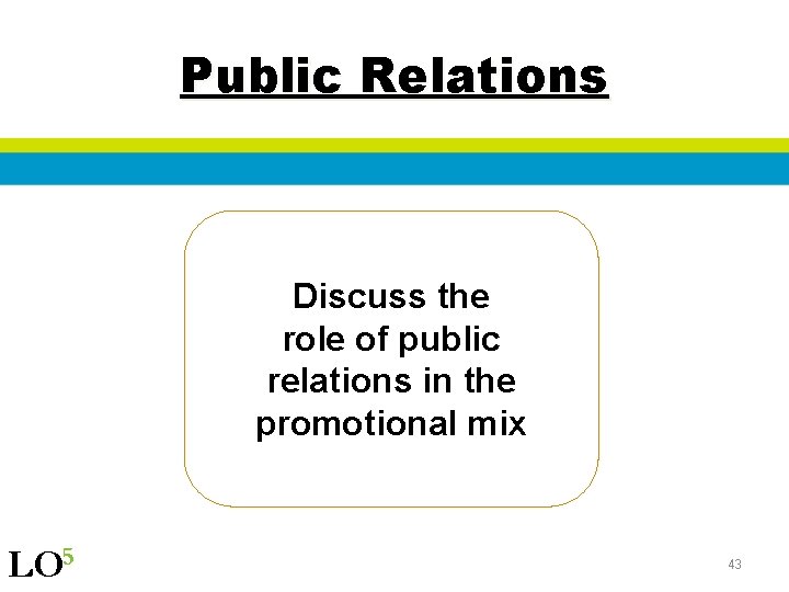 Public Relations Discuss the role of public relations in the promotional mix LO 5