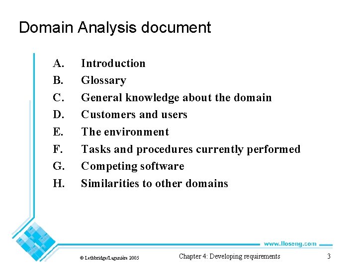 Domain Analysis document A. B. C. D. E. F. G. H. Introduction Glossary General