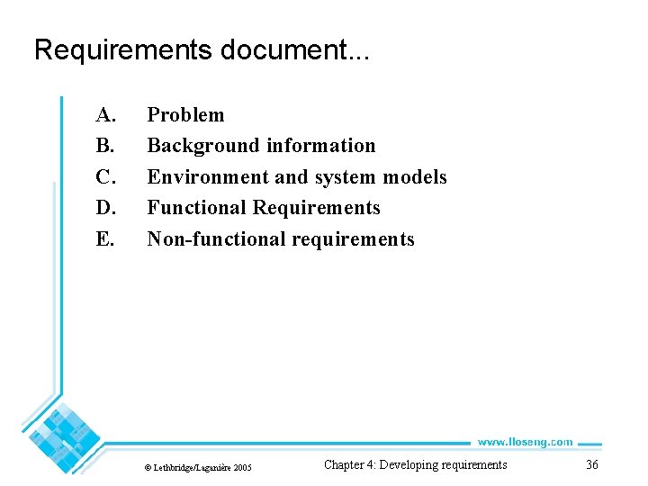 Requirements document. . . A. B. C. D. E. Problem Background information Environment and