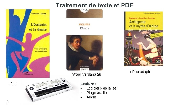 Traitement de texte et PDF DOC, ODT, PDF Word Verdana 26 PDF 9 Lecture