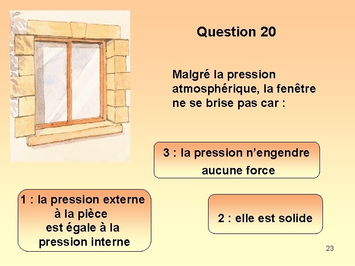 Question 20 Malgré la pression atmosphérique, la fenêtre ne se brise pas car :