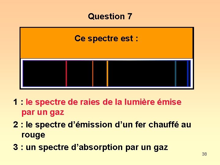 Question 7 Ce spectre est : 1 : le spectre de raies de la