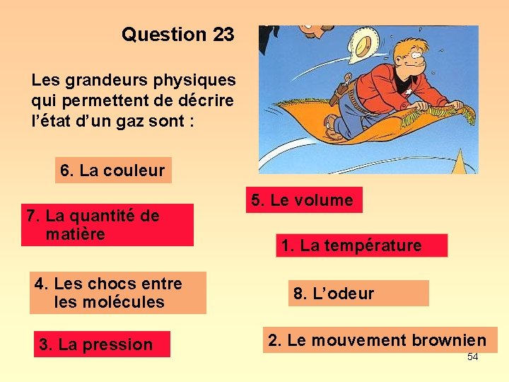 Question 23 Les grandeurs physiques qui permettent de décrire l’état d’un gaz sont :