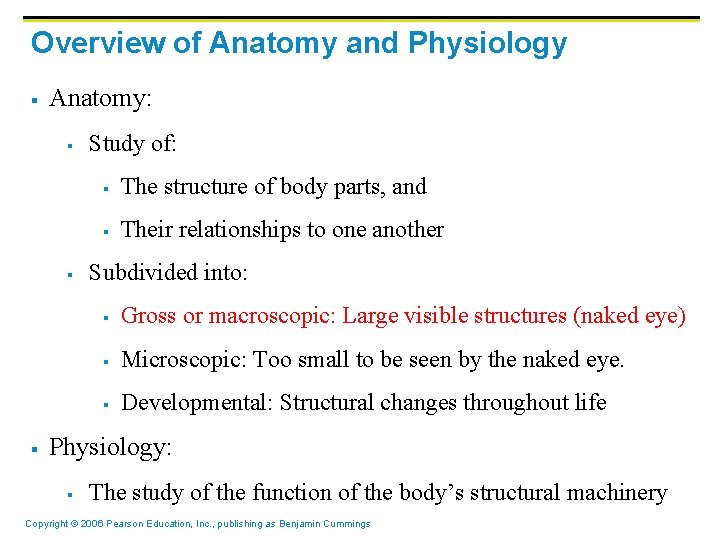 Overview of Anatomy and Physiology § Anatomy: § § § Study of: § The