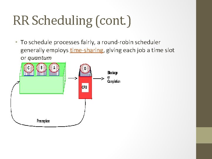 RR Scheduling (cont. ) • To schedule processes fairly, a round-robin scheduler generally employs RR Scheduling (cont. ) • To schedule processes fairly, a round-robin scheduler generally employs