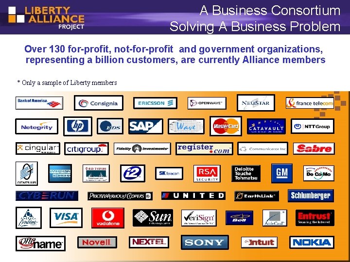 A Business Consortium Solving A Business Problem Over 130 for-profit, not-for-profit and government organizations,