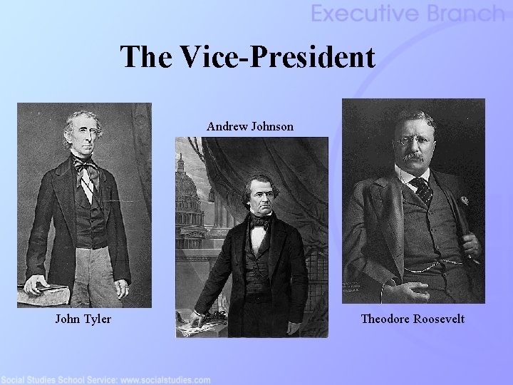 The Vice-President Andrew Johnson John Tyler Theodore Roosevelt 