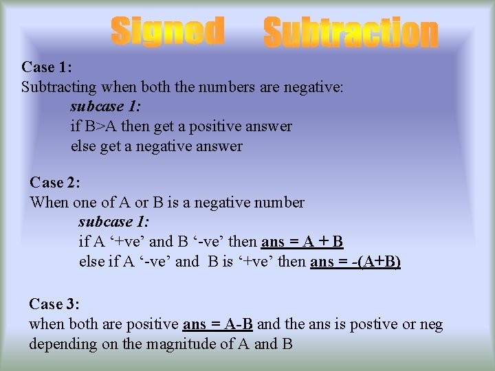 Case 1: Subtracting when both the numbers are negative: subcase 1: if B>A then