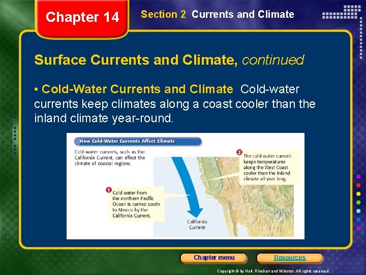Chapter 14 Section 2 Currents and Climate Surface Currents and Climate, continued • Cold-Water