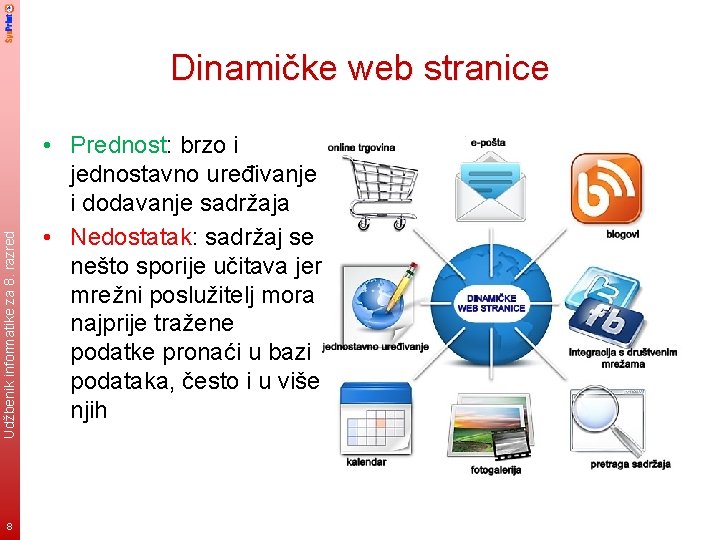 Udžbenik informatike za 8. razred Dinamičke web stranice 8 • Prednost: brzo i jednostavno