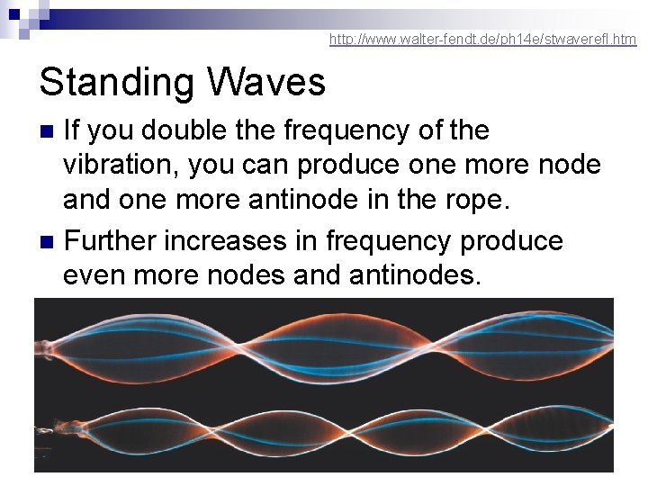 http: //www. walter-fendt. de/ph 14 e/stwaverefl. htm Standing Waves If you double the frequency