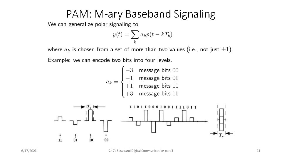 PAM: M-ary Baseband Signaling 6/17/2021 Ch 7: Baseband Digital Communication part 3 11 