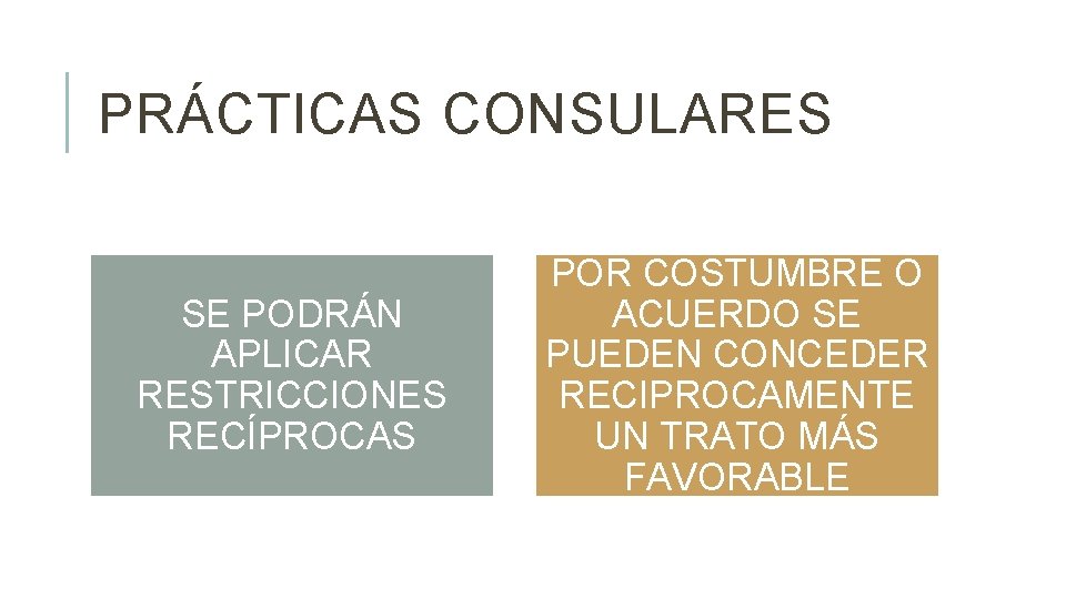 PRÁCTICAS CONSULARES SE PODRÁN APLICAR RESTRICCIONES RECÍPROCAS POR COSTUMBRE O ACUERDO SE PUEDEN CONCEDER