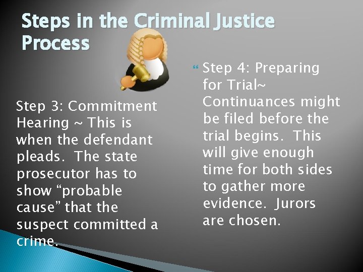 Steps in the Criminal Justice Process Step 3: Commitment Hearing ~ This is when