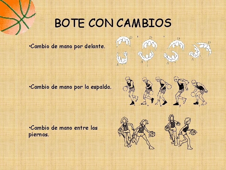 BOTE CON CAMBIOS • Cambio de mano por delante. • Cambio de mano por BOTE CON CAMBIOS • Cambio de mano por delante. • Cambio de mano por