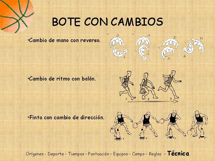 BOTE CON CAMBIOS • Cambio de mano con reverso. • Cambio de ritmo con BOTE CON CAMBIOS • Cambio de mano con reverso. • Cambio de ritmo con