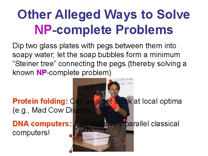 Other Alleged Ways to Solve NP-complete Problems Dip two glass plates with pegs between