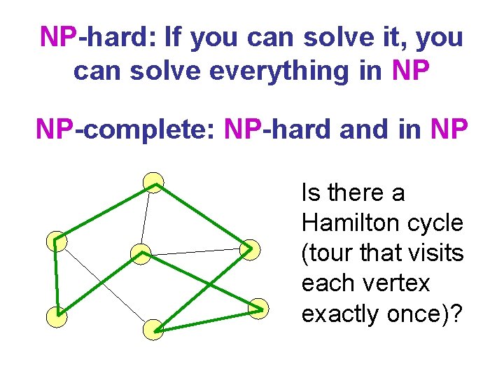 NP-hard: If you can solve it, you can solve everything in NP NP-complete: NP-hard