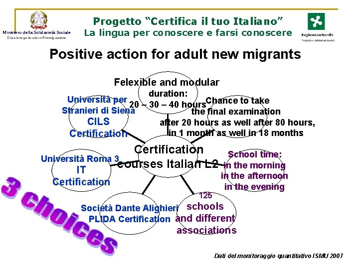 Progetto “Certifica il tuo Italiano” Ministero della Solidarietà Sociale Direzione generale sull’immigrazione La lingua