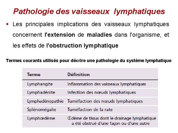 Pathologie des vaisseaux lymphatiques § Les principales implications des vaisseaux lymphatiques concernent l'extension de