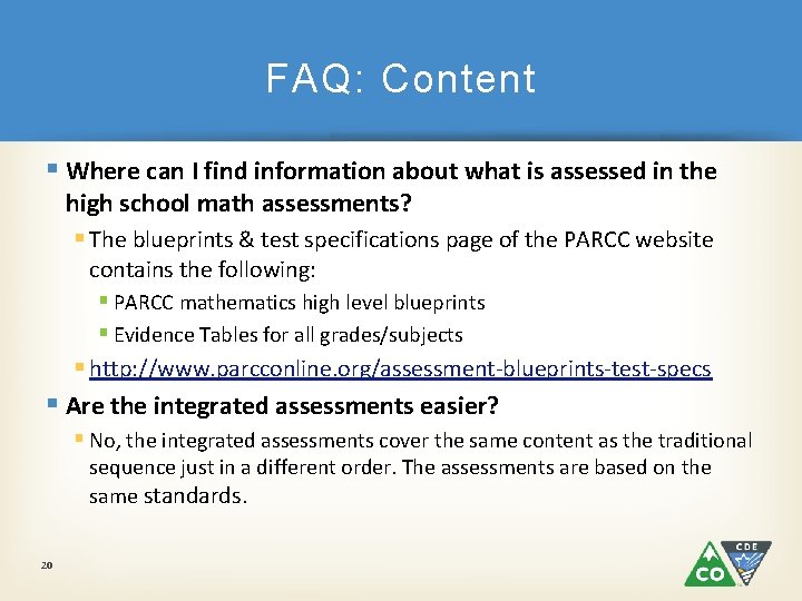 FAQ: Content § Where can I find information about what is assessed in the
