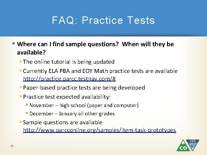 FAQ: Practice Tests § Where can I find sample questions? When will they be