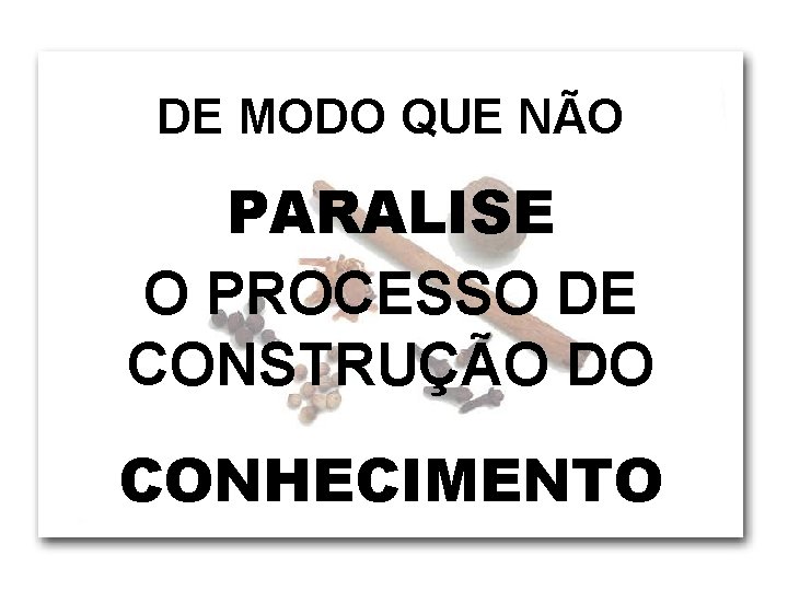 DE MODO QUE NÃO PARALISE O PROCESSO DE CONSTRUÇÃO DO CONHECIMENTO 