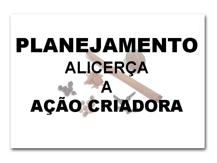 PLANEJAMENTO ALICERÇA A AÇÃO CRIADORA 