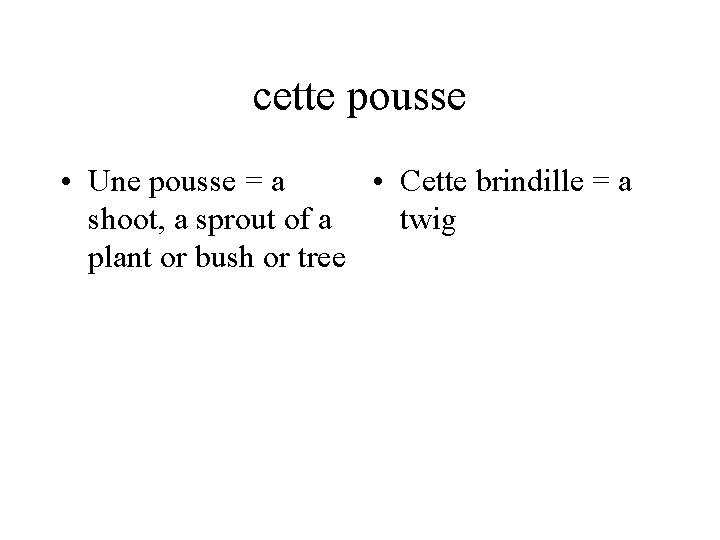 cette pousse • Une pousse = a • Cette brindille = a shoot, a