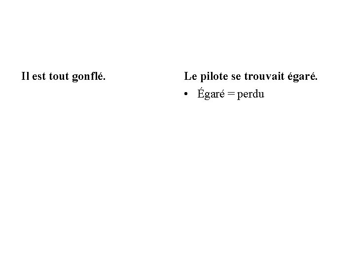 Il est tout gonflé. Le pilote se trouvait égaré. • Égaré = perdu 