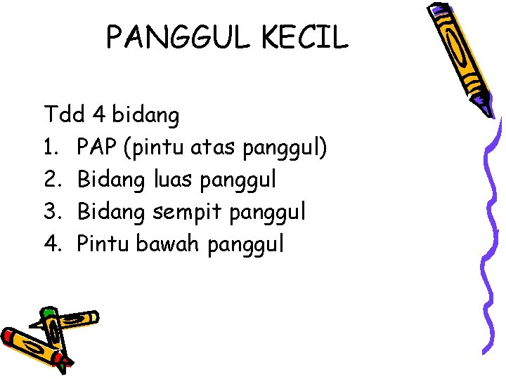 PANGGUL KECIL Tdd 4 bidang 1. PAP (pintu atas panggul) 2. Bidang luas panggul