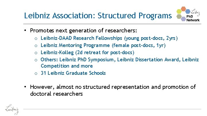 Leibniz Association: Structured Programs • Promotes next generation of researchers: Leibniz-DAAD Research Fellowships (young