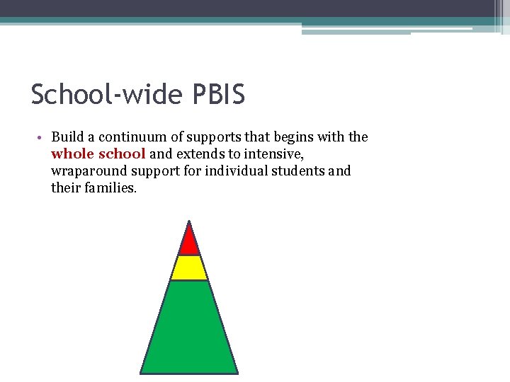 School-wide PBIS • Build a continuum of supports that begins with the whole school