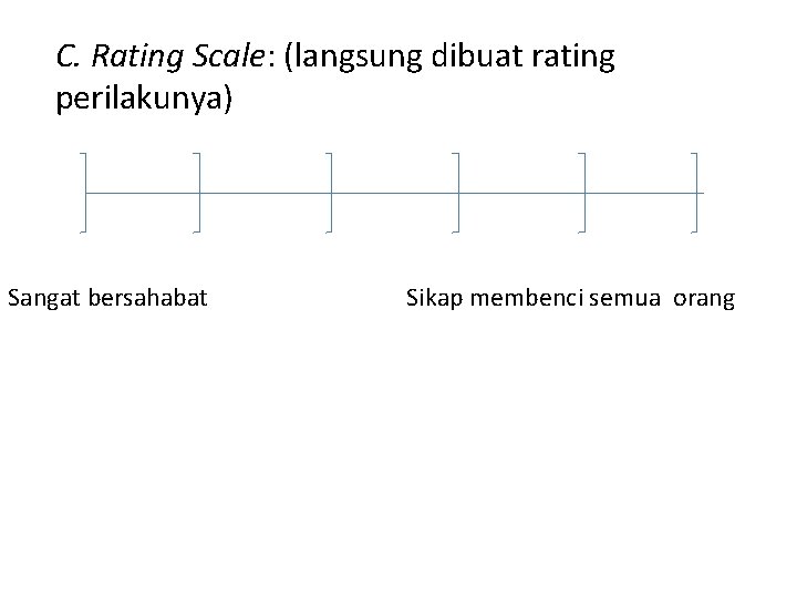C. Rating Scale: (langsung dibuat rating perilakunya) Sangat bersahabat Sikap membenci semua orang 
