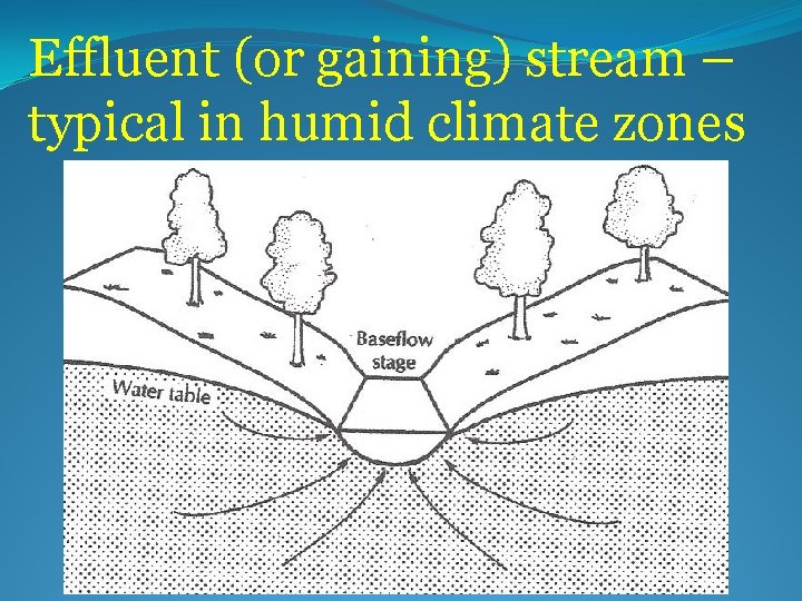 Effluent (or gaining) stream – typical in humid climate zones 